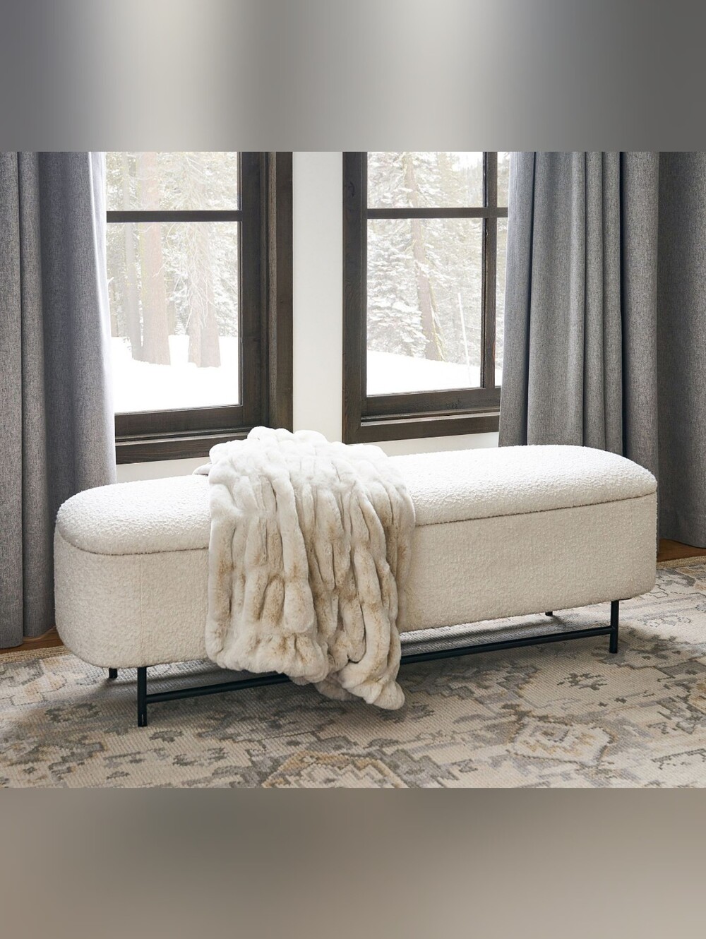 Pottery Barn Faux Fur Ruched Throw (Ivory)  50x60in
